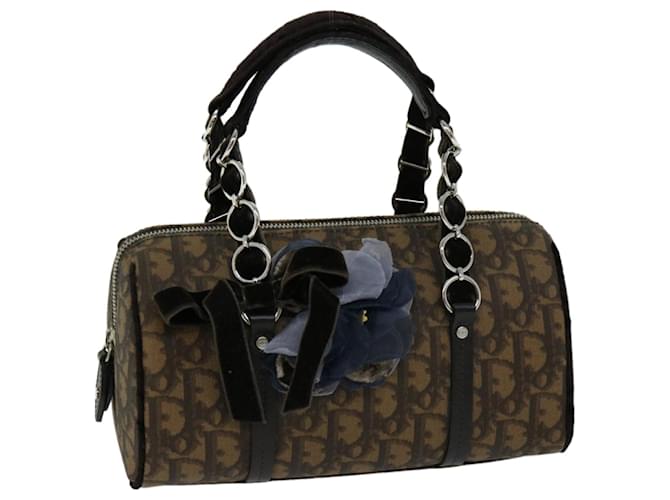 Christian Dior Trotter Romantic Flower Hand Bag PVC Leather Brown Auth am5843  ref.1251920