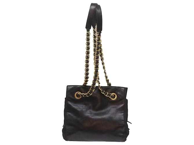 PRADA Chain Shoulder Bag Leather Black Auth bs12124  ref.1251933