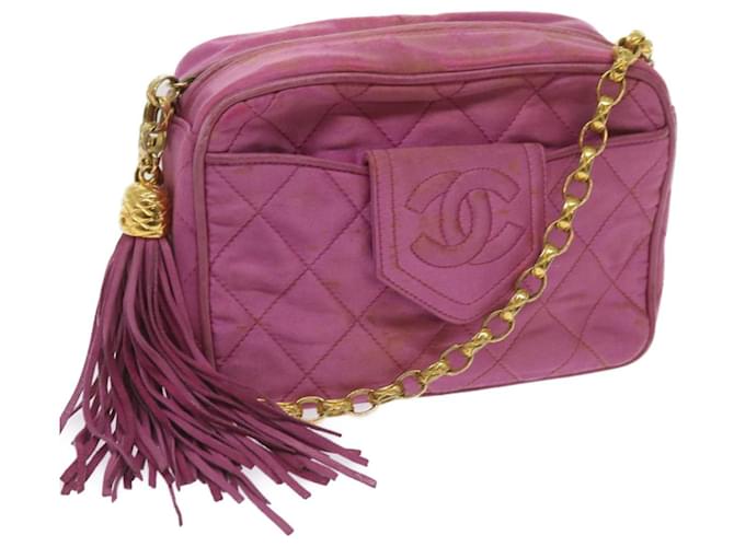 CHANEL Chain Shoulder Bag Satin Pink CC Auth bs12068  ref.1251983