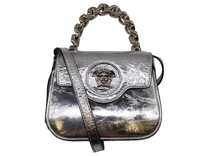 Autre Marque Versace La Medusa Mini-Handtasche aus Lammleder mit Griff oben in Silber  ref.1252308