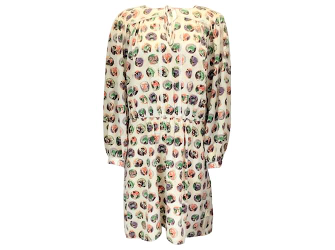 Autre Marque Burberry Ivory Multi Printed Long Sleeved Silk Crepe Dress Multiple colors  ref.1252315