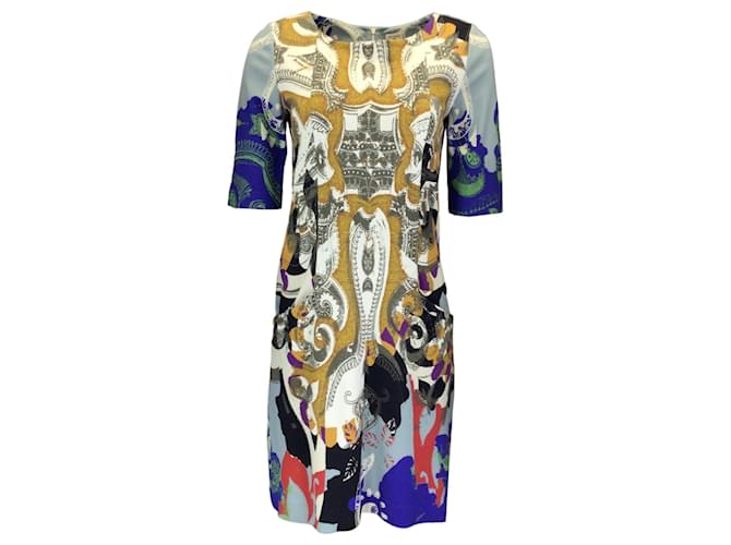 Autre Marque Etro Blue Multi Printed Short Sleeved Stretch Jersey Dress Multiple colors Viscose  ref.1252322