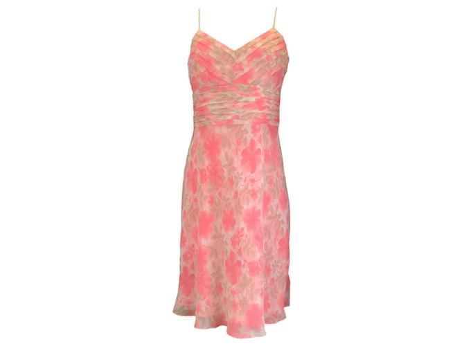 Autre Marque Emilio Pucci Pink / ivory / Beige Multi Floral Printed Sleeveless V-Neck Silk Dress  ref.1252325