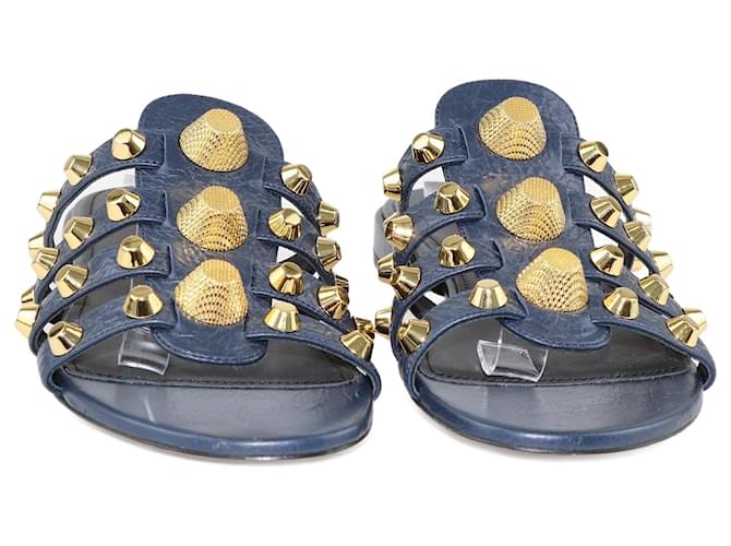 Balenciaga Blue Arena Studded Strappy Flats Leather  ref.1252334