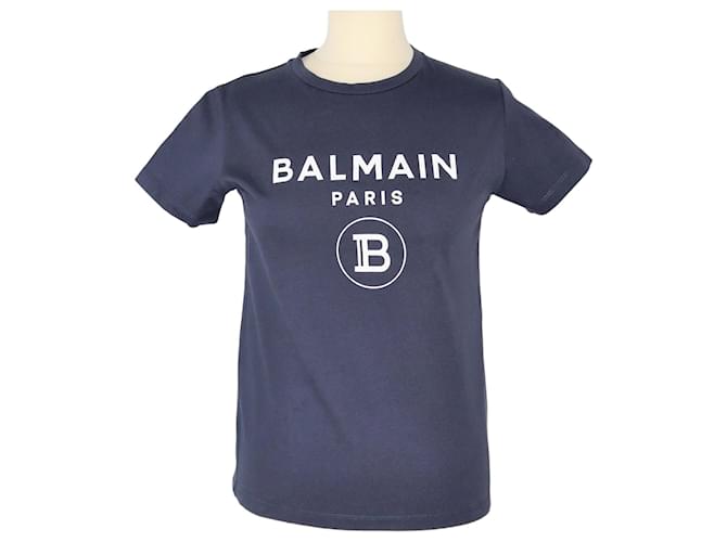 Balmain Navy Blue Logo Print Teen T-Shirt Cotton  ref.1252337
