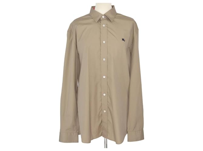 Camisa de manga larga con logo bordado en marrón pálido de Burberry Castaño Algodón  ref.1252341