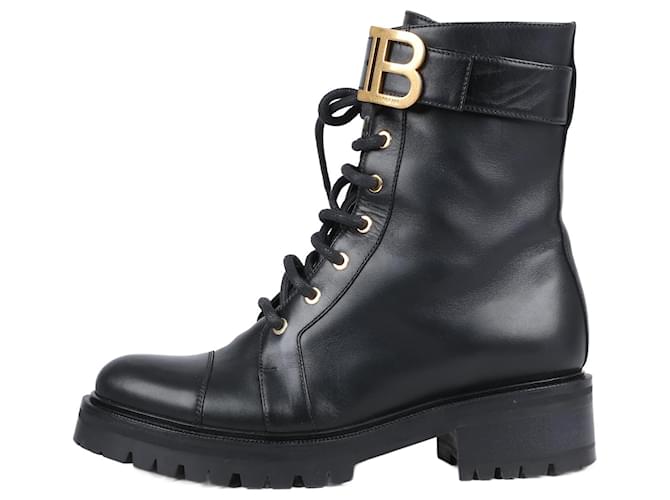 BALMAIN Leather boots with metal logo in 40 eu Black  ref.1252452