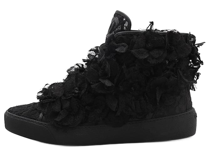 Timeless CHANEL Camellia High Top Floral Lace Mesh Sneakers in 37.5 eu Black Cloth  ref.1252453