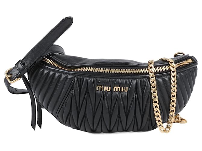 MIU MIU Matelassé Belt Bag - Black Leather  ref.1252458