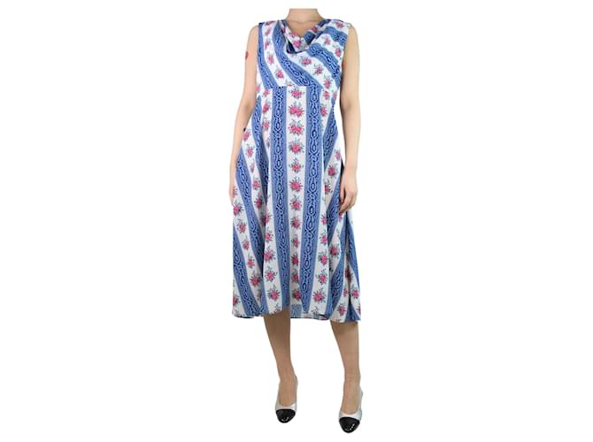 Autre Marque Blaues ärmelloses Kleid mit Blumenmuster – Größe UK 14 Polyester  ref.1252612