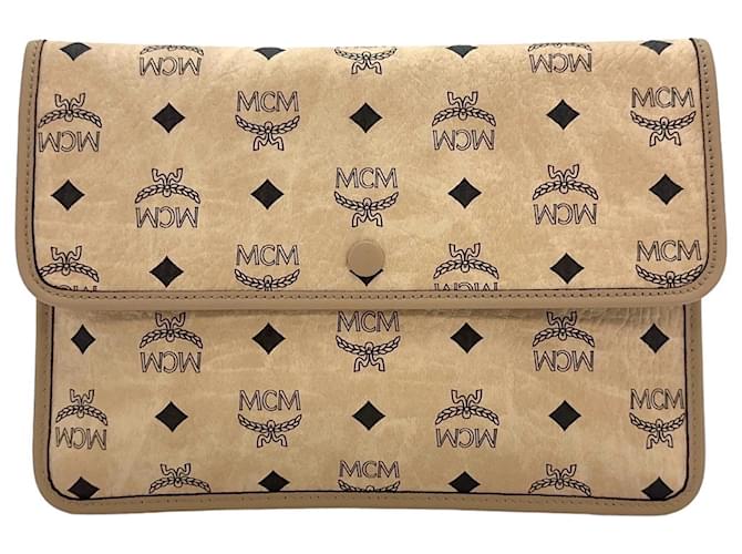 MCM Visetos case pouch bag cosmetic bag ivory bag logo print  ref.1252638