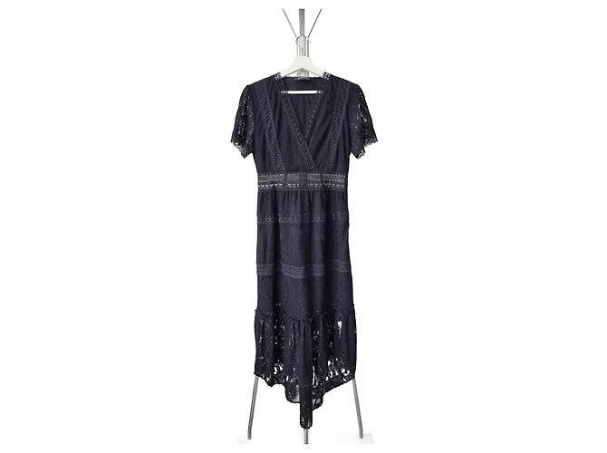 The Kooples Das Kooples schwarzes langes Spitzenkleid