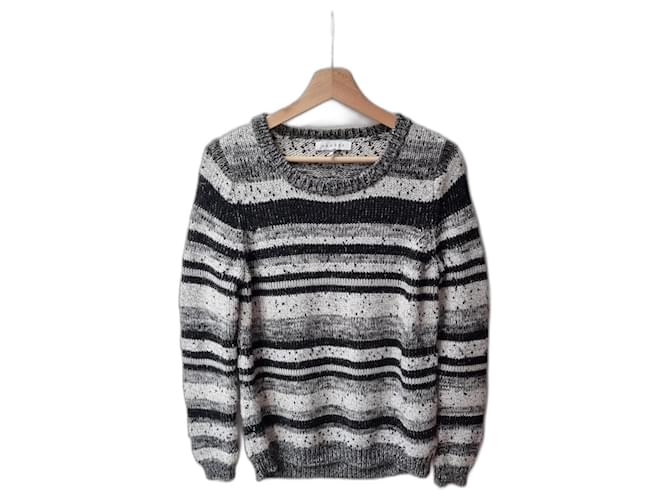 Sandro black and white striped wool jumper Grey Polyester Nylon Acrylic  ref.1252662