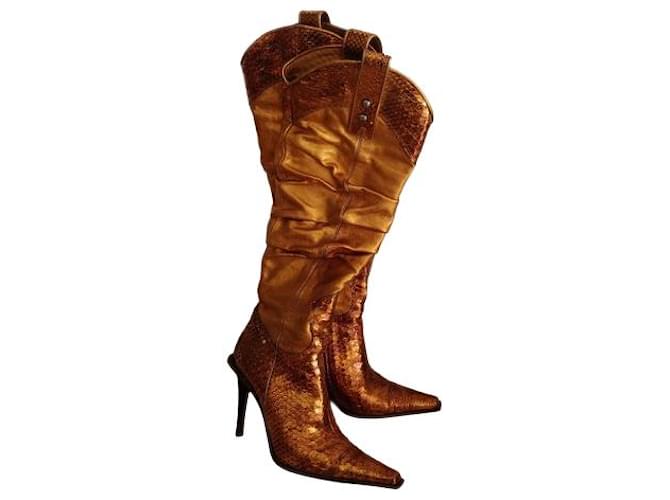 Gianmarco Lorenzi Boots Golden Exotic leather  ref.1252669