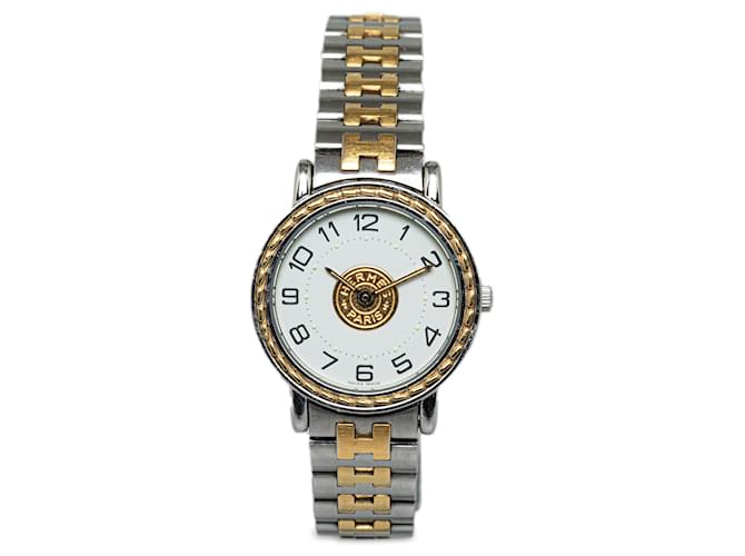 Hermès Reloj Sellier de acero inoxidable y cuarzo plateado Hermes Plata Metal Chapado en oro  ref.1252688