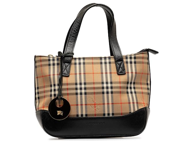 Burberry Brown Haymarket Check Handbag Beige Leather Cloth Pony-style calfskin Cloth  ref.1252702