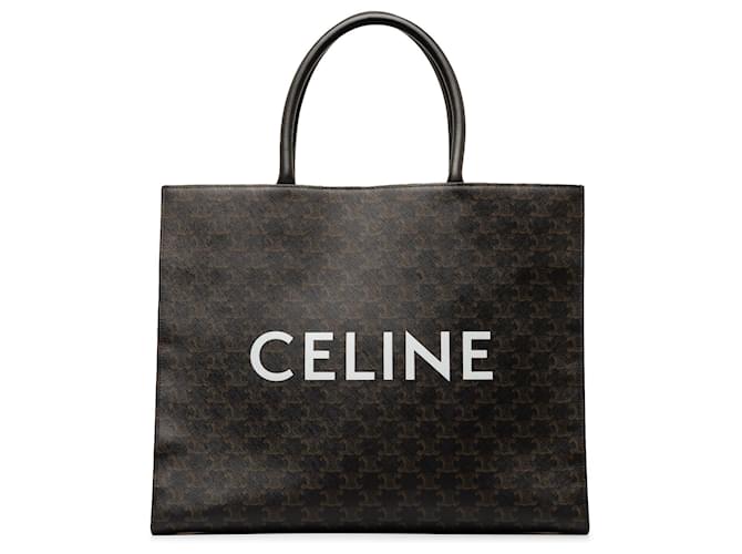 Céline Celine Black Triomphe Cabas Horizontal Tote Leather Cloth Pony-style calfskin Cloth  ref.1252712