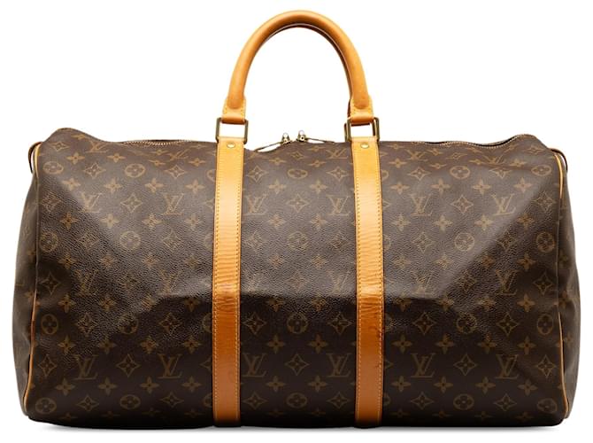 Louis Vuitton Brown Monogram Keepall 50 Leather Cloth  ref.1252758