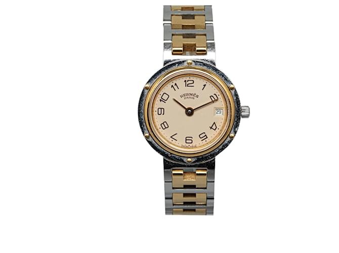 Hermès-Silberquarz-Edelstahl-Clipper-Uhr Metall  ref.1252760