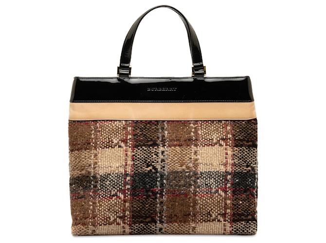 Burberry Brown Plaid Wool Handbag Beige Cloth  ref.1252761