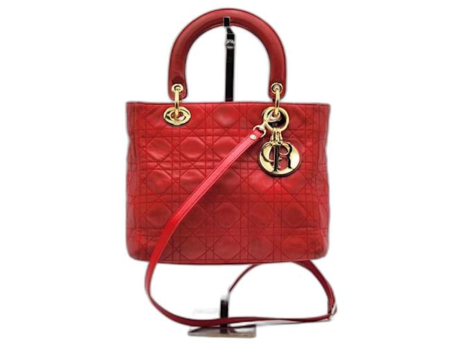 Dior Lady Dior Red Leather Bag  ref.1252767