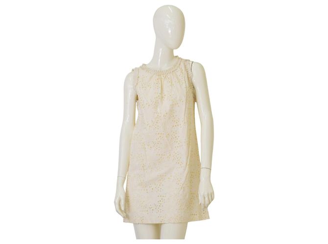 Vestido mini de verão sem mangas Milly em algodão broderie Creme Cru