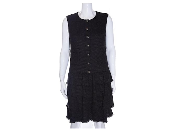 Chanel CC Buttons Black Ribbon Tweed Dress  ref.1252775