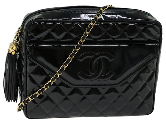CHANEL Matelasse Chain Shoulder Bag Patent leather Black CC Auth hk1071  ref.1252837