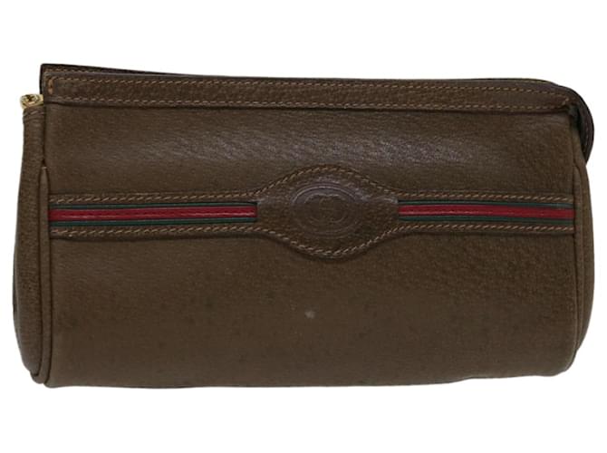 GUCCI Web Sherry Line Pouch Leather Brown Red Green 039 904 0665 Auth am5842  ref.1252879