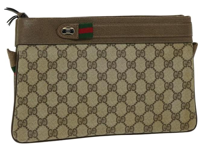 GUCCI GG Canvas Web Sherry Line Shoulder Bag PVC Beige Red Green Auth bs12122  ref.1252891