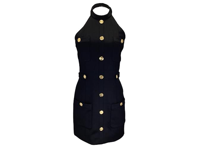 Autre Marque Balmain Noir / Mini-robe dos nu ajustée en tricot extensible avec boutons dorés Viscose  ref.1253000