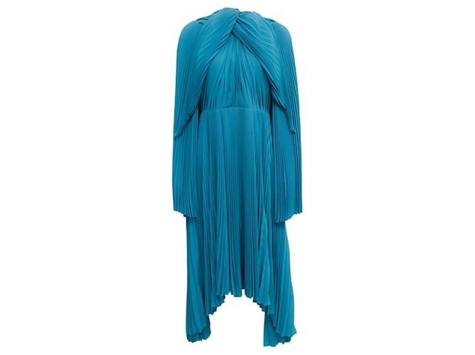 Autre Marque Balenciaga Turquoise Long Pleated Twist Dress Blue Polyester  ref.1253003