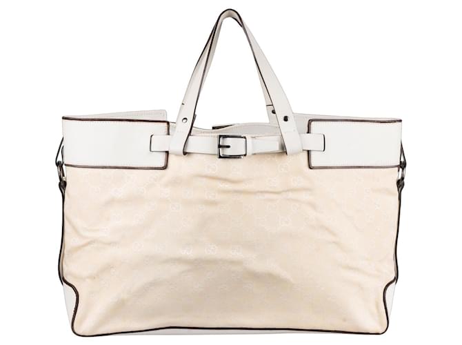Gucci GG Monogram Jacquard Abbey Belt Shopper Bag White Leather  ref.1253045