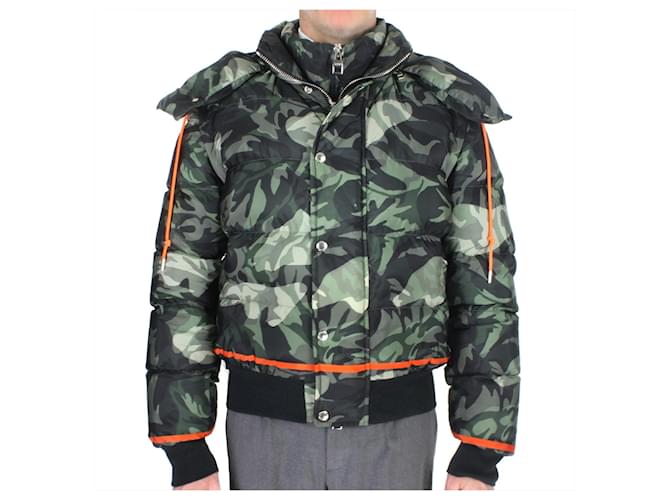 Alexander McQueen Short Down Jacket Orange Dark green Wool Polyamide  ref.1253123