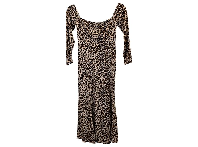Reformation Ballari Off-The-Shoulder Leopard-Print Midi Dress in Brown Viscose Cellulose fibre  ref.1253126