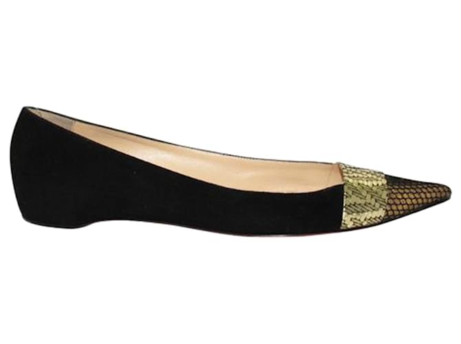 Christian Louboutin Pointed Suede Flats Black Leather  ref.1253156