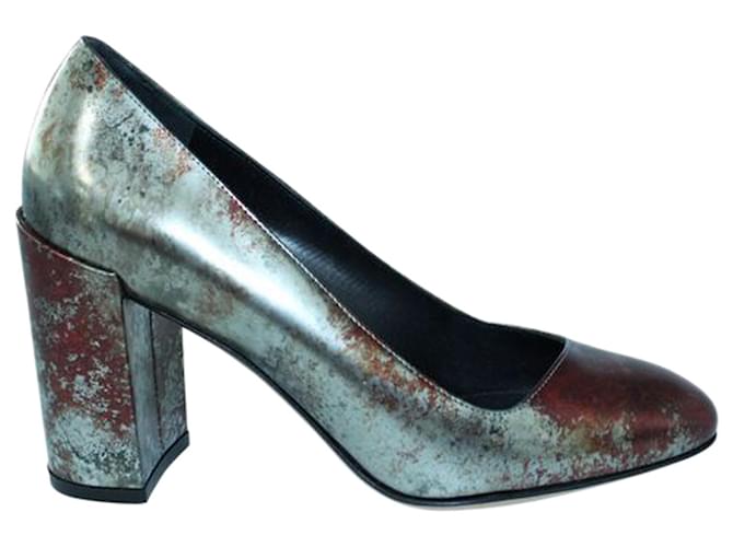 Salvatore Ferragamo Metallic Block Heels Leather  ref.1253177