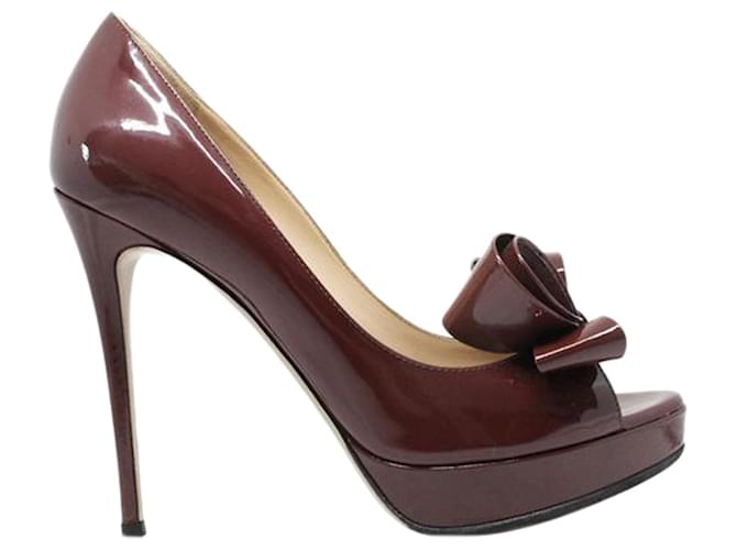 Valentino Zapatos de salón peep toe con lazo marrón Couture Castaño Cuero  ref.1253180