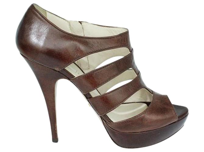 Prada Brown Peep Toe Heels Leather  ref.1253181