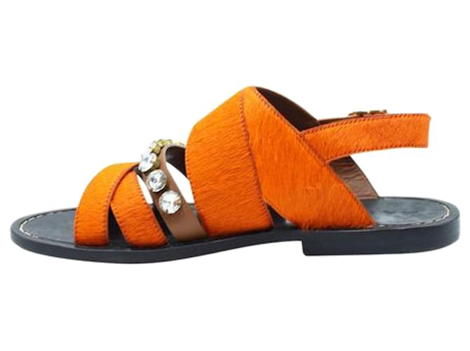 Marni Orange Pony Hair Flat Sandals Leather  ref.1253206