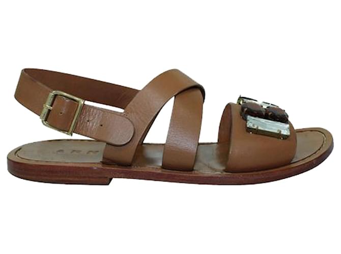 Marni Brown Leather Sandals with Embellishments  ref.1253208