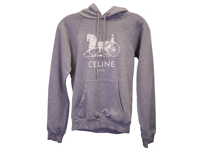 Céline Sweat à capuche à logo imprimé Celine en coton gris  ref.1253252