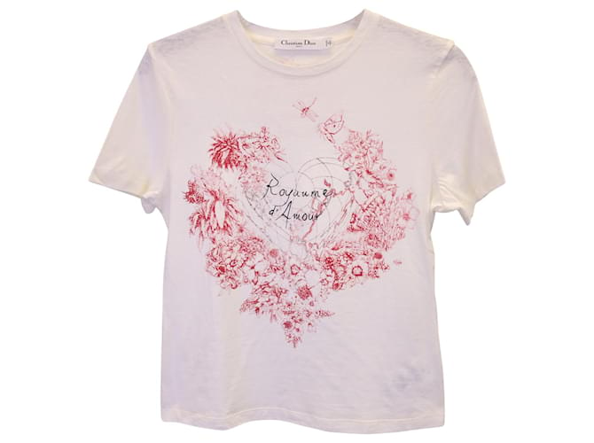 T-shirt Christian Dior Dioramour à imprimé D-Royaume d'Amour en coton écru Blanc  ref.1253253