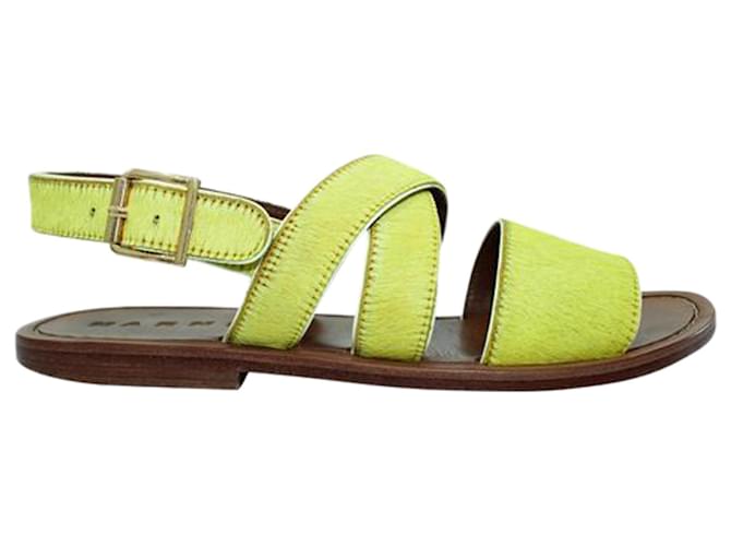 Marni Brown Sandals with Calf Hair Yellow Straps Leather  ref.1253265