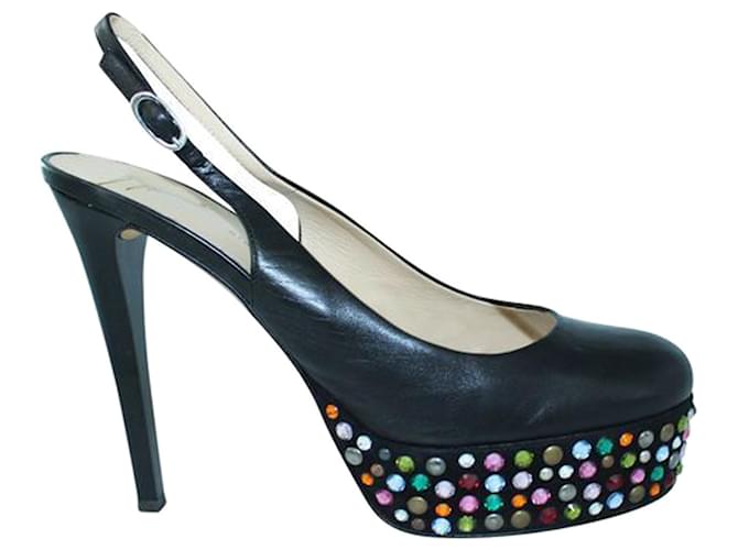 Giuseppe Zanotti Black Slingback with Colourful Crystal Platform Heels Leather  ref.1253267