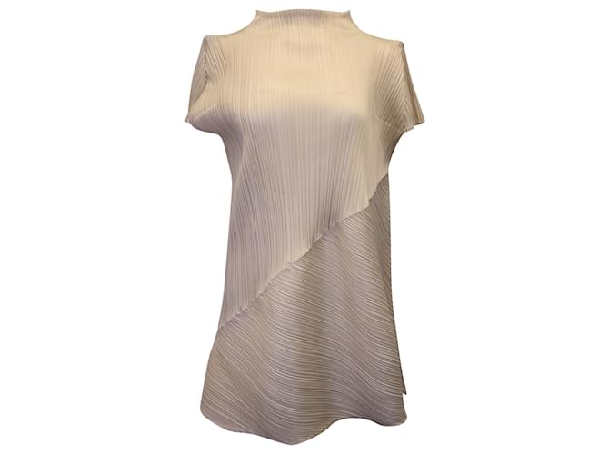 Pleats Please Plissé Short-Sleeve Mini Dress In Beige Polyester  ref.1253275