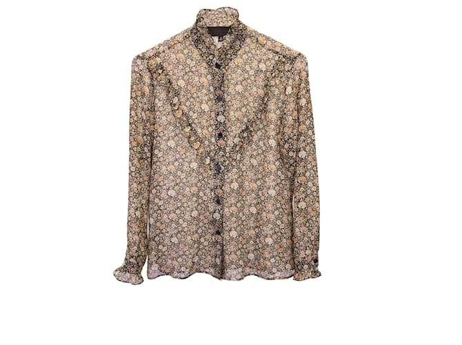 Nili Lotan Marcela Blouse with Ruffle Details in Floral Print Silk Python print  ref.1253276