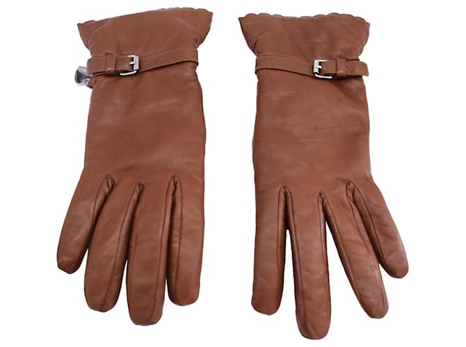 Gefütterte Handschuhe von Moschino mit Herzdetail aus braunem Leder  ref.1253279