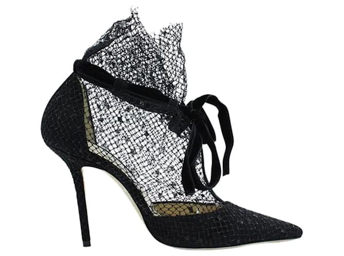Jimmy Choo Black Heels with Mesh Fabric Leather  ref.1253305