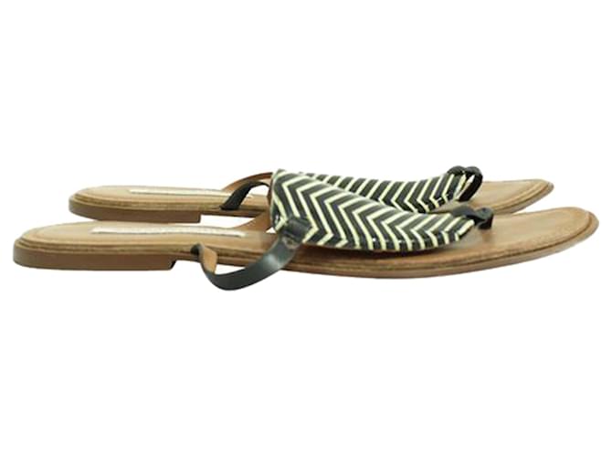 Diane Von Furstenberg Black and White Thong Sandals Brown Leather  ref.1253367